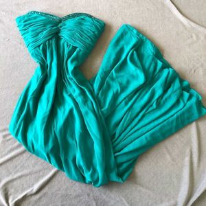 Elegant Teal Beaded Evening Gown