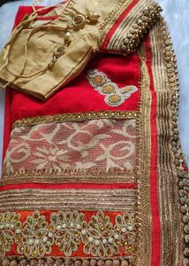Elegant Red &amp; Gold Sari with Blouse