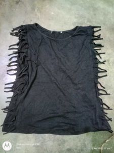 Punk Sleeveless Black Tshirt With Tassel