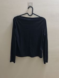 Boat Neck Black Cotton Top