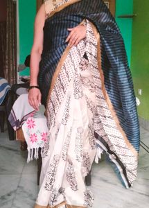Blue and off white saree