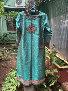 Teal Green With Maroon Dupatta Kurta Set