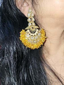 Elegant Gold-tone Chandbali Earrings diamond yello