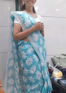 Blue Floral Print Saree