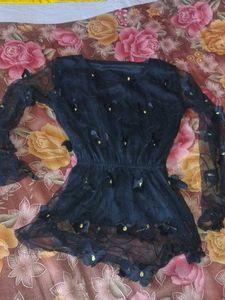 Black Floral Sheer Top