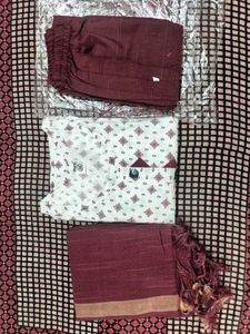 Maroon &amp; White Printed Kurta Set