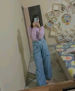Light Wash Wide Leg Cargo Jeans