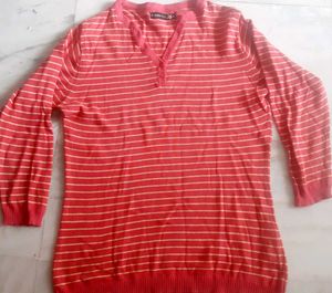Pretty Pink Sweater With Yellow Horizontal Strips