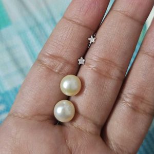 Pearl Earring,Sterling Silver pushback& Star s