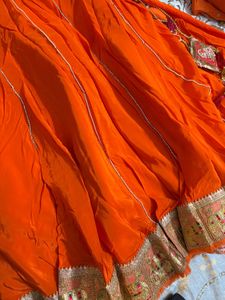 Orange 7 meter gher lehenga //size M To XXL