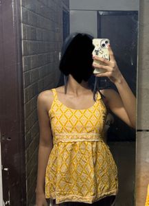 Yellow Printed Sleeveless Top
