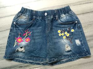 🍀🤎Y2K FORAL DENIM SHORT SKIRT(SKORT)