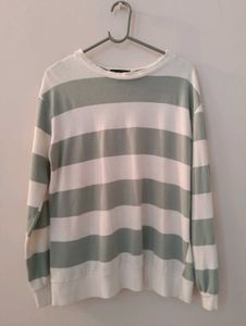 "Korean Sage Striped Oversized Sweatshirt
