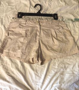 Beautiful High Waisted Beige Shorts With Ruffle
