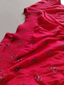 Embroidered Coral Red Boho Top