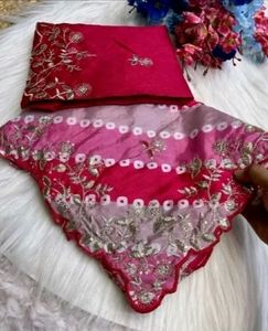 Soft chinon silk Saree with heavy Zari Work