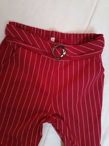 Striped Red Casual Pants