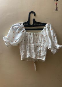 ZARA Floral Puff Sleeve Crop Top