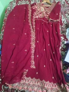 Maroon Embroidered Kameez  Dupatta Suit