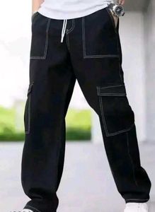 Black Cargo Pants with White Stitching