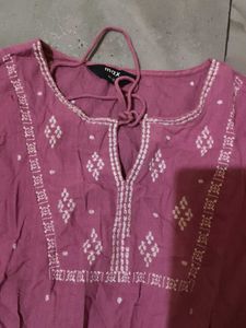 Pink Embroidered Peplum Top