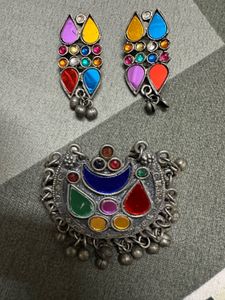 Oxidised Earrings and Ring Set