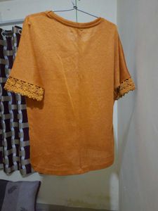 Cute Top With Lace Work (Mustard Yellow)