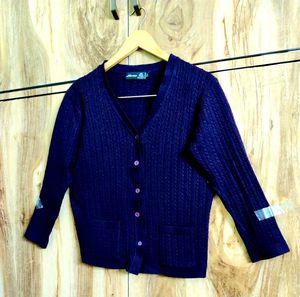 Dark Purple Colour Self Design Cardigan Size-36