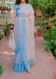 Elegant Blue Saree with unsticched blouse