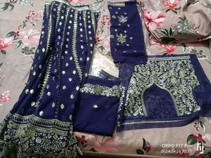 Georgette Embroidered Blue Semi-Stitched Lehenga
