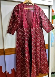 Maroon Embroidered Kurta Jacket For Dandiya