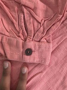 Pink V-Neck Long Sleeve Top