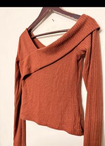 Stylish Brown Ribbed Top