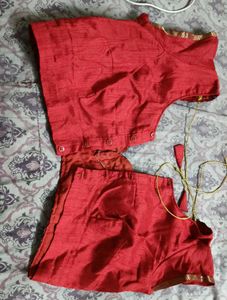 Red Embellished Saree And Blouse