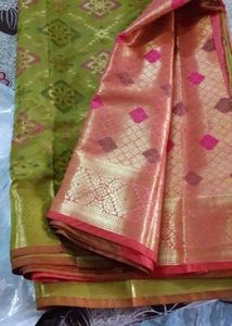 Green &amp; Pink Saree With Stitched Blouse (42 Inch)