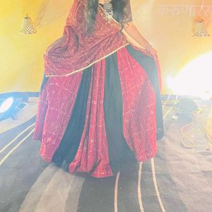 vintage look Red &amp; Black Lehenga Choli