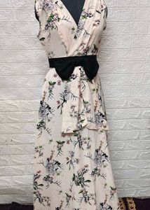 Floral Cream Dress With Deep Back