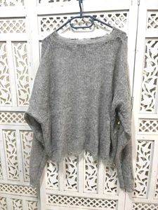 ✈️ Imported Oversized Distressed Grey Sweater B