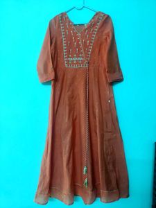 Rust Embroidered Kurti Dress