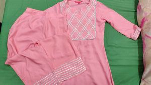 Pink Kurta Set with Silver Detail