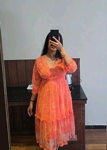 Orange Tiered Midi Dress