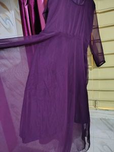 Purple Ethnic Gown Kurti With Dupatta