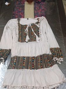 White Top With Multi Colour Design