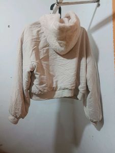 Beige Hooded Bomber Jacket
