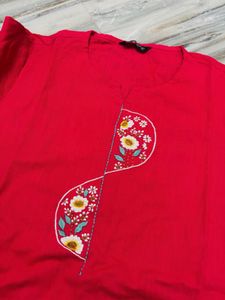 fushia embroidery kurta