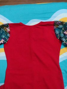 Red Bodycon Dress with Floral Sleeves