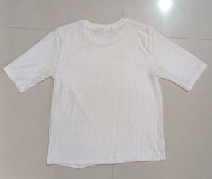 White Ribbed Knit Top