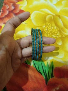 Blue Crystal Bangles (Set of 4)