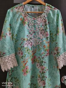 Embroidery Crocia Lace Floral Print Kurti