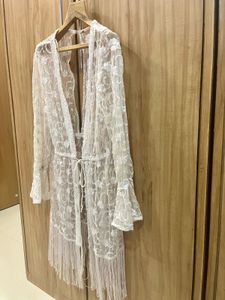 White Lace Kimono with Fringe